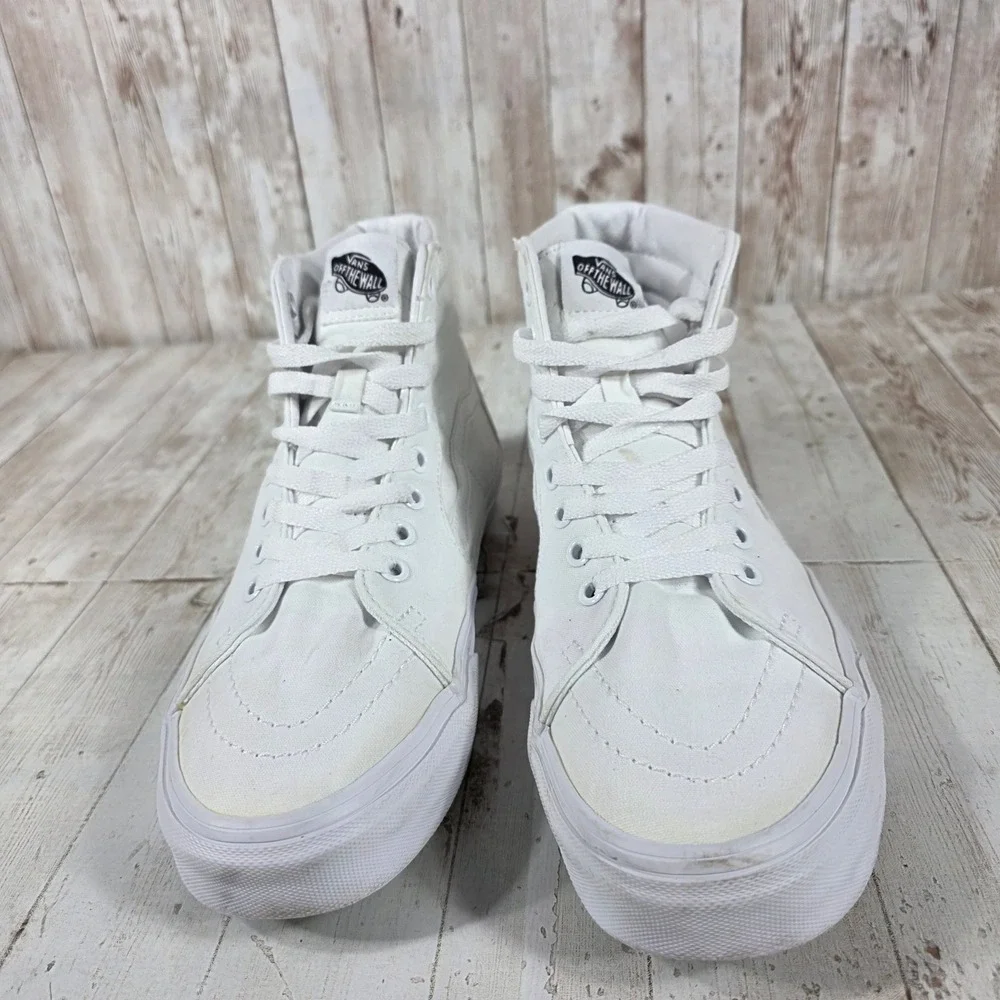 Vans Sk8-Hi White High Top Sneakers Womens 9 Mens 7.5 Canvas Leather Skate Shoes
